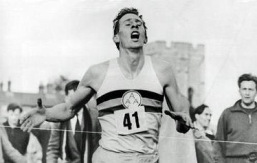 Photo of Roger Bannister breaking the 4-minute mile